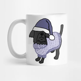 Cute Dog in Christmas Winter Sweater and Blue Hat Mug